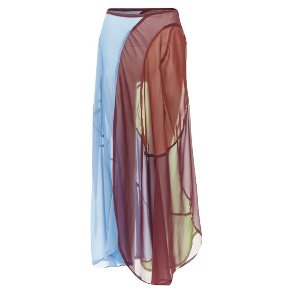 Comme des Garcons curved seam optical color sheer skirt